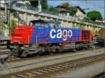SBB Cargo Diesellok Am 843 071-2 stellt am 31.07.08 einen Gterzug im Bahnhof von Spiez zusammen. (Hans)