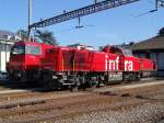 Am 843 008-4 steht am 17.2.05 zusammen mit den beiden Dieselloks Am 840 902 und Am 840 901 beim Depot Chiasso