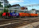 Am 843 060 mit zwei Gterwagen am 03.09.2008 in Spiez.