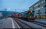 Am 21. Dezember 2017 überführte die SLM (Schorno Locomotive Management) Be 4/4 11 drei Bm 6/6 von Biel nach Winterthur. Der Zug bei der Durchfahrt im Bahnhof Baden.
