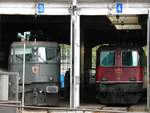 Ae 6/6 11462 und Re 4/4 11367 am 20.5.2006 im Lokdepot von Brig.