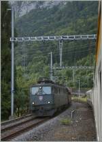 In Drlingen kreuzt unser Regionalzug Spiez - Interlaken den von einer Ae 6/6 gezogene Gterzug.
