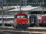 SBB - Rangierlok 922 019-5 unterwegs im Bahnhofsareal in Brig am 03.09.2012