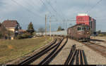 BLS Re 4/4 178 und 182, vermietet an die Sersa, durchfahren am 23. Oktober 2018 den Bahnhof Busswil mit einem Zuckerrübenzug nach Aarberg.