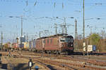 Doppeltraktion, mit den BLS Loks 425 180 und 425 171, durchfährt den badischen Bahnhof. Die Aufnahme stammt vom 14.11.2018.