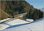 Die BLS Re 4/4 192  Spiez  mit einem GoldenPass RE von Interlaken Ost nach Zweisimmen auf dem 135 Meter lange Bunschenbachbrücke bei Weissenburg.