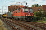 SBB: Die Re 430 364-0 in Payerne.
Am 6. September 2017 brachte die Re 430 364-0 einen langen Sersa Bauzug nach Payerne. Die Rückleitung erfolgte mit dem abendlichen Güterzug nach Lausanne Triage hinter der Re 420 251-1.
Bahnhofsausfahrt Payerne vom 6. September 2017 nach Lausanne Triage.
Foto: Walter Ruetsch 