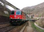 Re 4/4 II 11203 mit EC Basel-Milano am 03.04.2008 in der Biaschina-Schlucht.