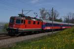 Re 4/4 II 11172 zieht am 28.4.12 einen Sonderzug bestehend aus Bahn Touristik Express-Wagen von Richterswil Richtung Wdenswil.
