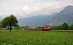 Re4/4 '' 11150 mit RE3825 am 09.05.2013 bei Sargans