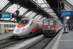 SBB/FS: Planmässiges Zusammentreffen von internationalen Zügen in Zürich HB.