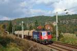 421 396-3 befrdert am 21.10.'11 einen Kesselwagenzug durchs Elbtal bei Strand Richtung Bad Schandau