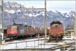 Em 3/3 18838 und Re 421 397-1 in Buchs SG. (27.01.2016)