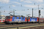 Doppeltraktion mit den CARGO Lok's: 421 386-4 und 421 378-1, durchfahren den Badischen Bahnhof. Die Aufnahme stammt vom 04.04.2016.