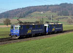 Widmer Rail Services AG/WRS.
Lokzug als Doppeltraktion Re 430 bei Wynigen am 7. Januar 2020.
Foto: Walter Ruetsch 