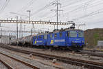 Doppeltraktion, mit den WRS Loks 430 115-6 und 430 112-3 durchfährt den Bahnhof Pratteln. Die Aufnahme stammt vom 04.02.2021.