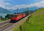 Re 436 112 + Re 436 115 mit einem KLV am 20.06.2014 bei Einigen.