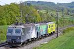 EDG Re 446 017, 016 und 018 als Lokzug unterwegs nach Rheinfelden kurz vor Hornussen am 19.04.2020.