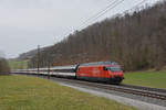 Re 460 110-0 fährt Richtung Bahnhof Tecknau. Die Aufnahme stammt vom 26.02.2021.