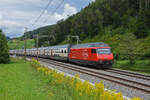 Re 460 015-1 fährt Richtung Bahnhof Tecknau. Die Aufnahme stammt vom 28.08.2021.