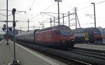 Mit einem IR nach Zrich HB verlsst die Re 460 104-3  Toggenburg  am 12.03.10 Zug.
