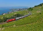 Re 460 056 mit einem IR nach Luzern am 16.06.2014 bei Grandvaux.