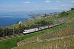 Re 460 098-7 zieht am 15.05.2016den IR 2517 von Genf Flughafen Richtung Luzern, aufgenommen bei Grandvaux.