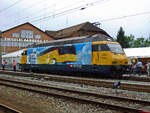 SBB/PTT: Am 22. April 2005 hiess es Freude herrscht, als in Aarberg das Posthorn der Re 460 006-0 erklang.
Foto: Walter Ruetsch 