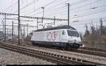 Re 460 113 als Werbelok für das 100-Jahre-Jubiläum des SEV am 2. Februar 2019 auf der Fahrt von der Einweihung in Bellinzona nach Zürich bei Dietikon.