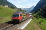 Re 460 080  Verkehrshaus Luzern  mit einem EC nach Mailand am 29.08.2008 unterwegs bei Wassen.