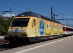 SBB: Die Re 460 029-2  CHIQUITA  bei einem Zwischenhalt in Nyon am 20.