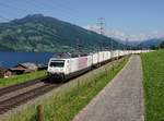 Die Re 465 017 mit einem Containerzug am 26.05.2017 unterwegs bei Immensee.