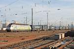 Durchfahrt am 02.02.2017 von Re 465 008-1  Patenschaft Berggemeinden  mit einem  SAMSKIP -Containerzug durch den Badischen Bahnhof von Basel in Richtung Basel Bad Rbf.