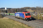 482 035 fährt am 14. Februar 2018 solo durch Westerstetten Richtung Ulm.