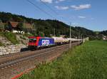 Die Re 482 041 mit einem Gaskesselzug am 01.07.2018 unterwegs bei Wernstein.