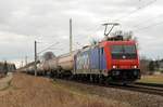 482 041 der SBB Cargo führte am 07.03.21 den Infra Leuna-Ammoniakzug durch Jeßnitz Richtung Dessau.