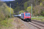 Zur Freude des Fotografen zieht 482 022 mit der Aufschrift  Alpäzähmer  einen Kesselzug durch den Bahnhof Zwingenberg in Richtung Heilbronn.
