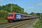 SBB Cargo Re 482 043, vermietet an Brunert Eisenbahnverkehr, mit einem aus Euro-Express-Wagen bestehenden Sonderzug in Richtung Osnabrck (Vehrte, 16.09.12).