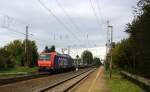 482 020-5 von SBB-Cargo kommt als Umleiter mit einem langen containerleerzug aus Gallarate(I) nach Antwerpen-Oorderen(B) und kommt durch Kohlscheid aus Richtung Herzogenrath und fährt die