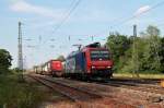 Re 482 022-1 am 06.06.2014 mit einem KLV/Containerzug in Orschweier auf der KBS 703 gen Freiburg.