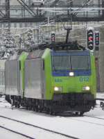 bls - E-Loks 485 012-9 + 485 .. bei Rangierarbeiten im Bahnhofsareal von Spiez am 12.12.2008