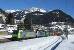 485 017 & 186 106 approach Airolo whilst hauling a northbound BLS intermodal train, 20 Feb 2015