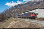 Re 6/6 11611  Rüti ZH  und 11647  Bex  als Lokzug Airolo - Bellinzona San Paolo am 14. März 2018 bei Claro.