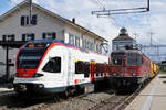 SBB: Bauzug mit der Re 620 022-4 in Solothurn West anlässlich einer Zugskreuzung vom 30.