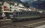 SBB Re 6/6 Nr. 11668 mit Gterzug aus Airolo kommend Richtung Gotthard-Tunnel fahrend, aufgenommen im Sommer 1979