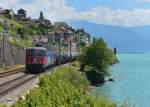 Re 620 060 mit einem Kesselzug am 16.06.2014 bei St. Saphorin.