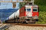 Re 6/6 11621  Taverne-Torricella  fährt mit einem Mineralölzug den Bözberg hinauf.Bild in Villnachern den 20.8.2015