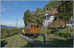  La DER de la Saison 2023  - Die Bernina Bahn RhB Ge 4/4 81 der Blonay-Chamby Bahn erreicht mit ihrem  Bernina-Express  Chaulin.

28. Oktober 2023 