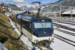 Die Ge 4/4 8004 der MOB mit der GPX Komp 2  Interlaken  die am Vormittag eine Fahrzeugstörung hatte wurde am 26.11.23 in Abstellgleis in Zweisimmen gestellt.