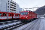 HGe 4/4 II 1 mir dem Glacier Express am 28.12.07 in Brig.